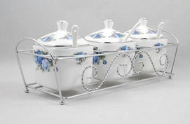 红牡丹骨瓷调味罐三件套 非陶瓷的厨房艺术与实用之选